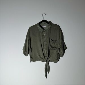 SO Olive Green Button-Down Shirt with Tie Front